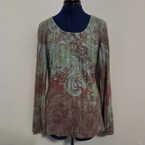 Y2K Blue Floral Shirt Size M